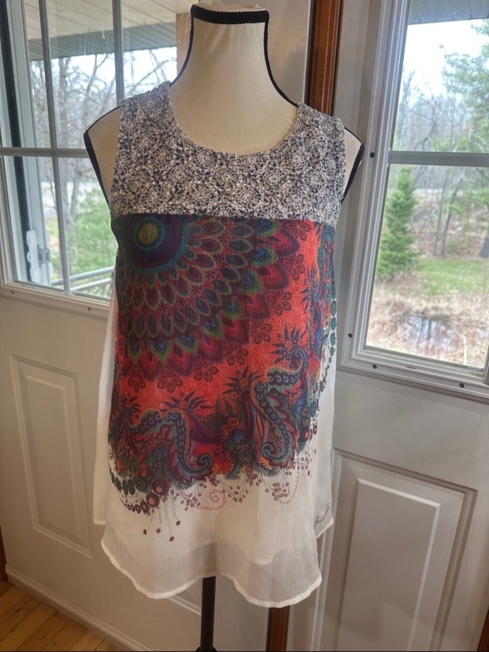 Desigual Sleeveless Printed Peasant Tank Top